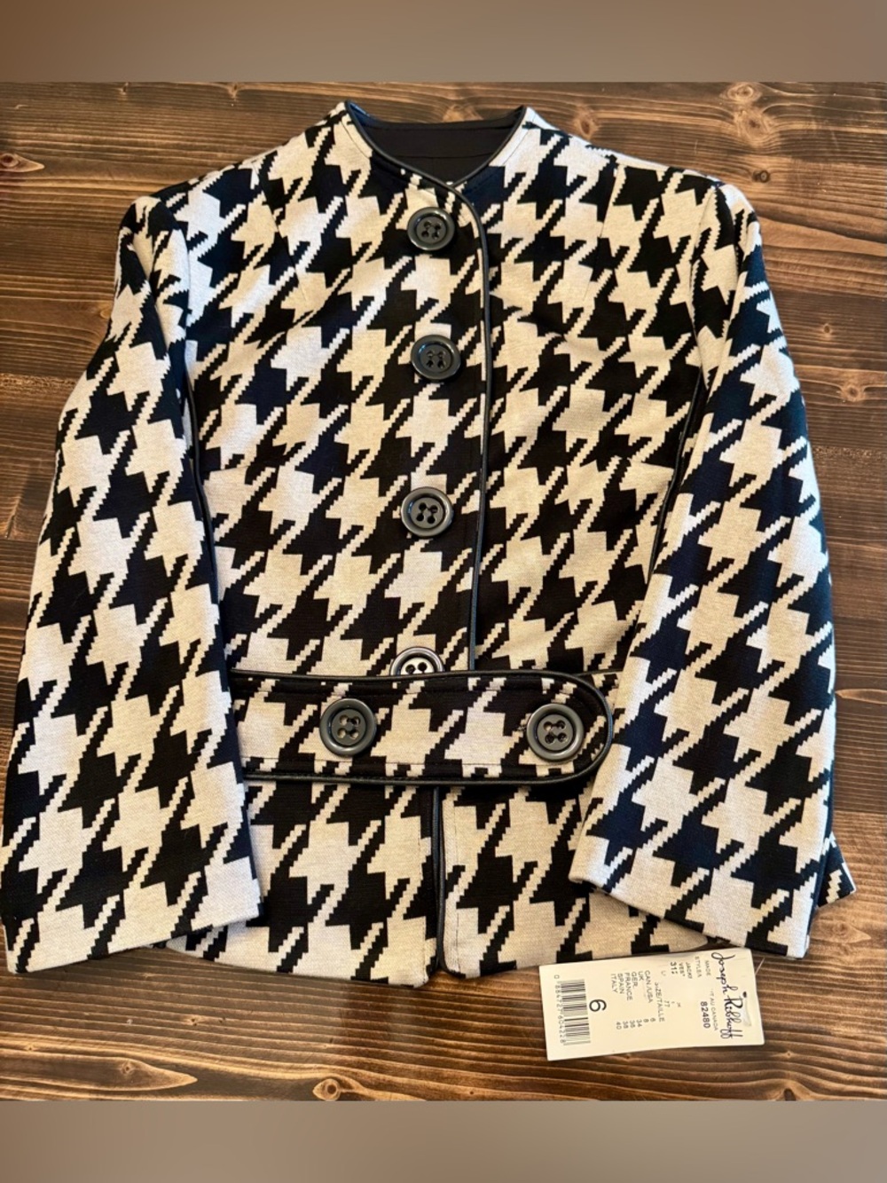 NWT Vintage Joseph Ribkoff Black and Camel Houndstooth Jacket Size 6